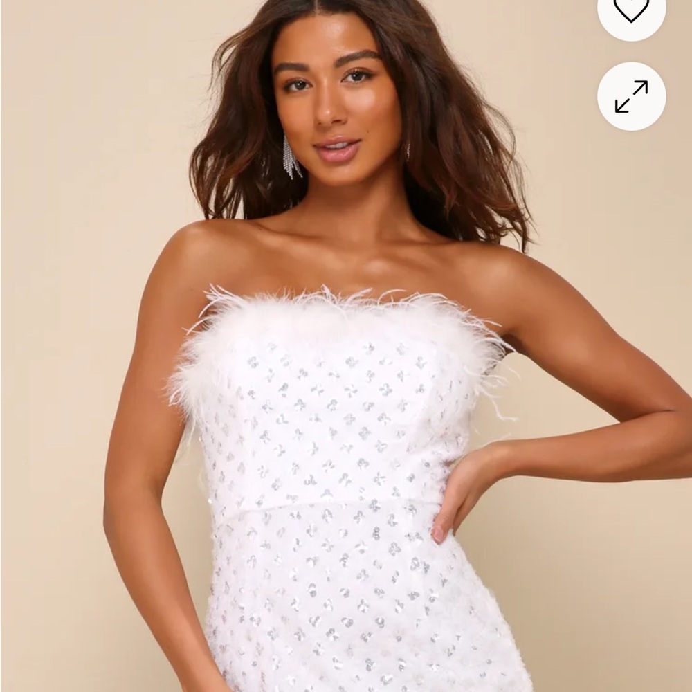 White Strapless Feather Dress
